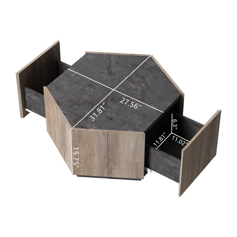 Hexagonal Coffee Table With Storage Drawer Rural Style Side End Table For Living Room Dining Room Bedroom