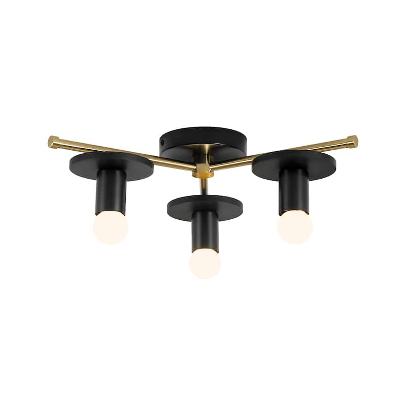 17.5" W 3-Light Modern Green/Black Sputnik Metal Wooden Semi-flush Mount Ceiling Light for Living Room, Bedroom