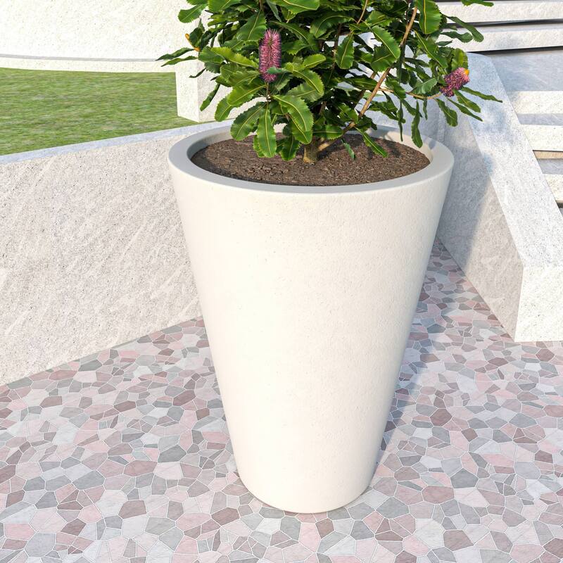 Pebble Tapered Modern Round Fiberstone and MGO Clay Planter Pot with Drainage for Home Garden Office Patio Porch Patio