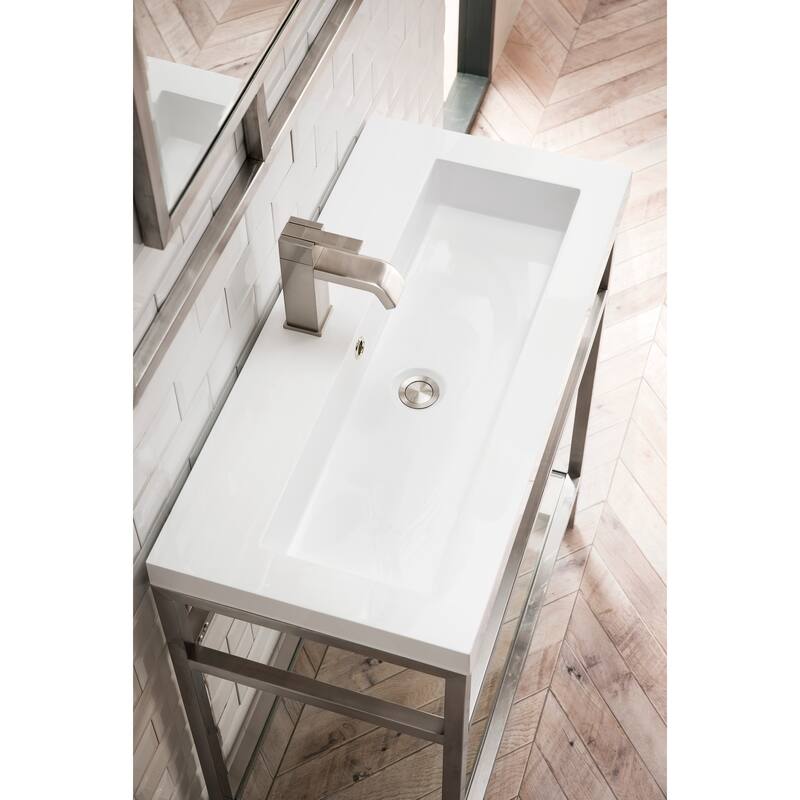 James Martin Vanities Boston 31.5" Stainless Steel Sink Console, Brushed Nickel w/ White Glossy Composite Stone Top