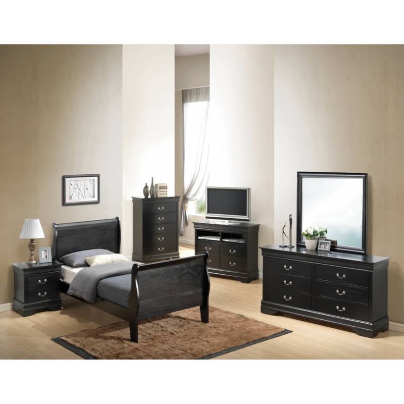 Black Platform Bed with Wood Trim, Twin Size