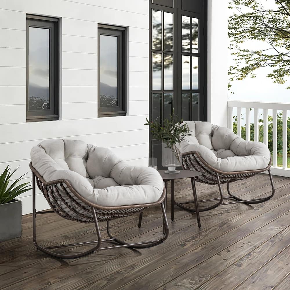 Outdoor Rattan Rocker Recliner Chair With Polyester Padded Cushion （set of 2）