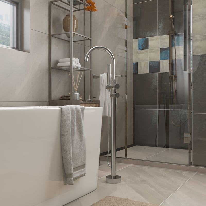 Floor Mount Bathtub Faucet Freestanding Tub Filler High Flow Shower Faucets with Handheld Shower