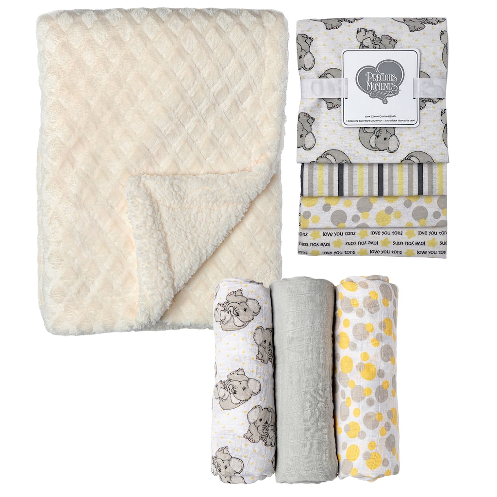 Baby Boys and Baby Girls 8 Piece Elephants Baby Gift Set, Ivory and Yellow