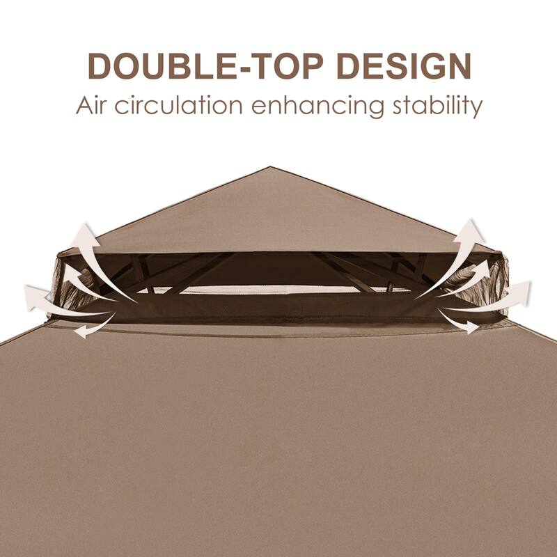 12 Ft. X 10 Ft. Soft Double Roof Patio Gazebo With Mosquito Net