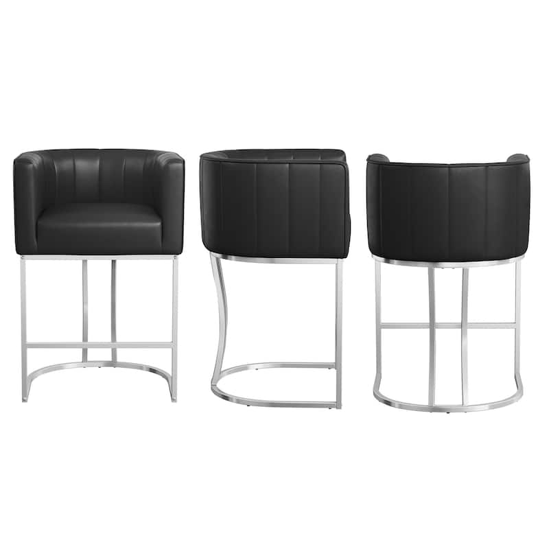 LUE BONA Modern 26.in Low Back Barstool Counter Height Stool Upholstered/PU Leather Barrel Bar Stools with Metal Frame