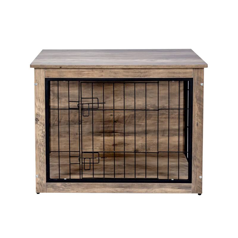 GDF Studio - Bubu Modern Wooden Dog Crate Furniture with Double Doors and Indoor Kennel Design