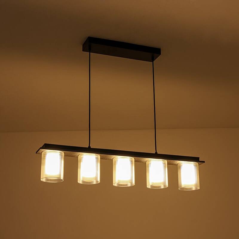 Scandinavian 5-Light Glass Dimmable LED Linear Chandelier 35in Wide