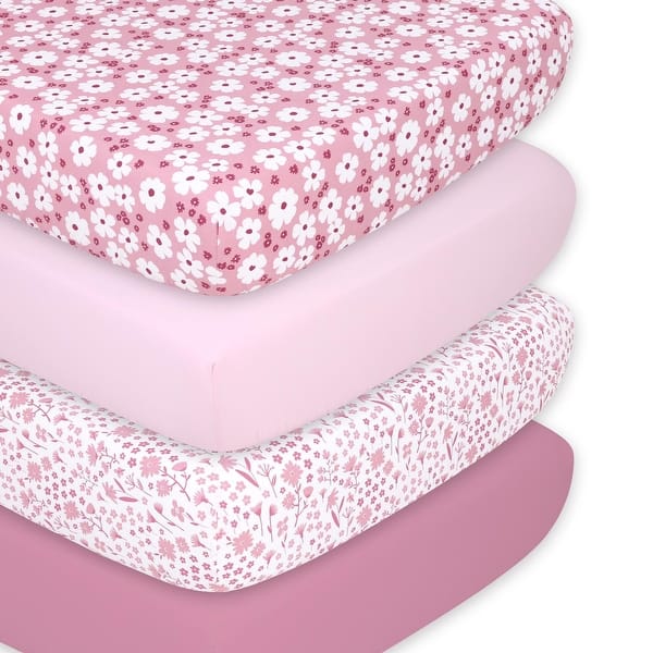 slide 2 of 5, The Peanutshell Daisy Fitted Crib Sheet 4 Pack Set for Baby Girls