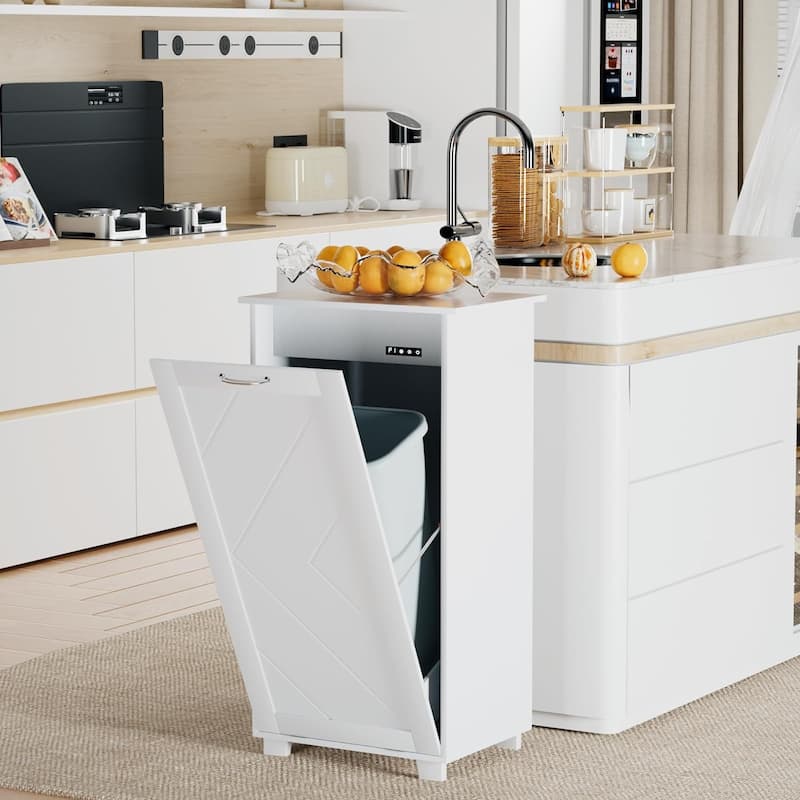 VECELO Tilt Out Kitchen Trash Bin Cabinet with Negative Ion Deodorizing Function Hidden Storage for Kitchen