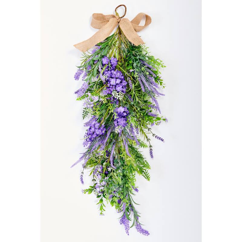 32" Artificial Spring Lavender and Green Leaves Teardrop Swag - 32