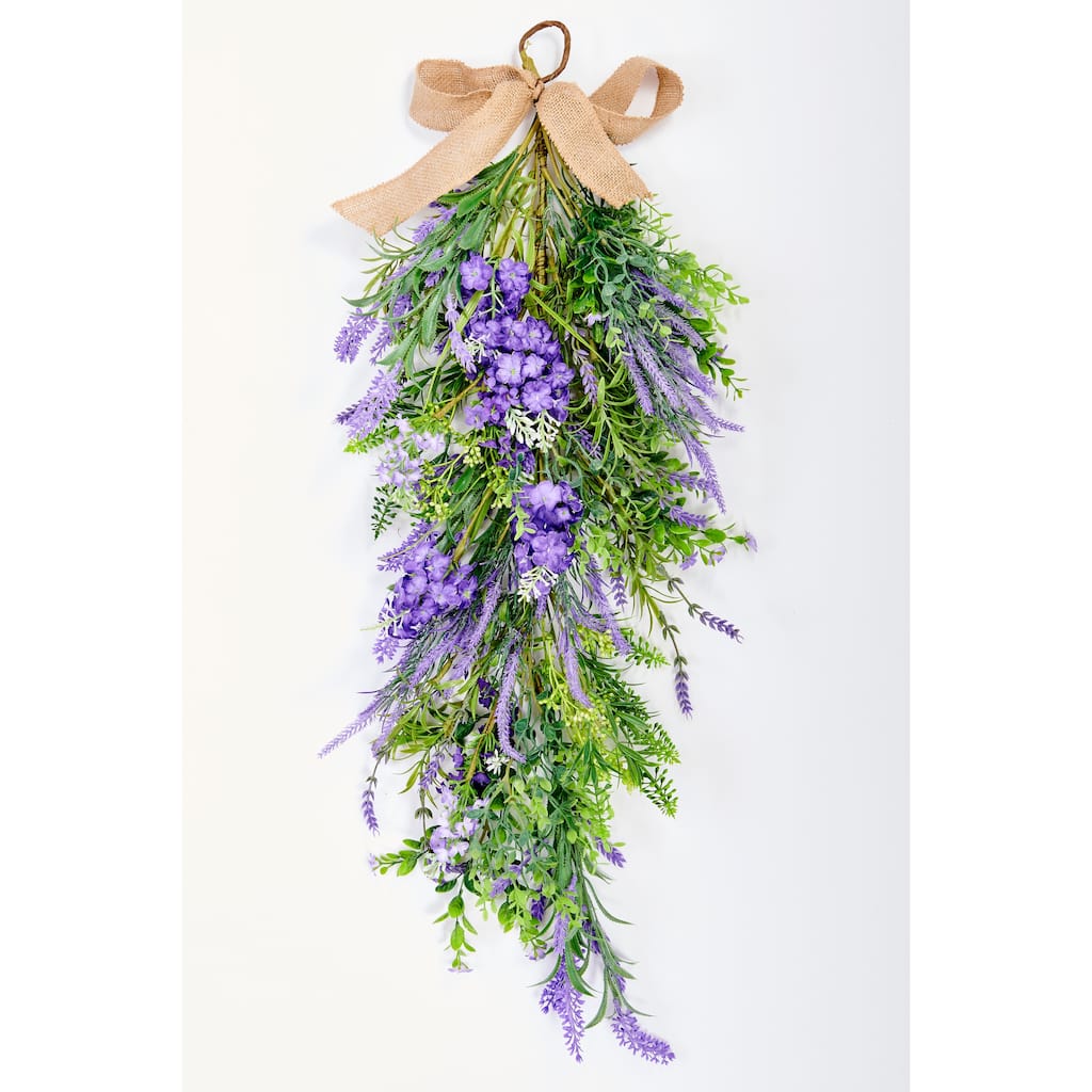 32" Artificial Spring Lavender and Green Leaves Teardrop Swag - 32