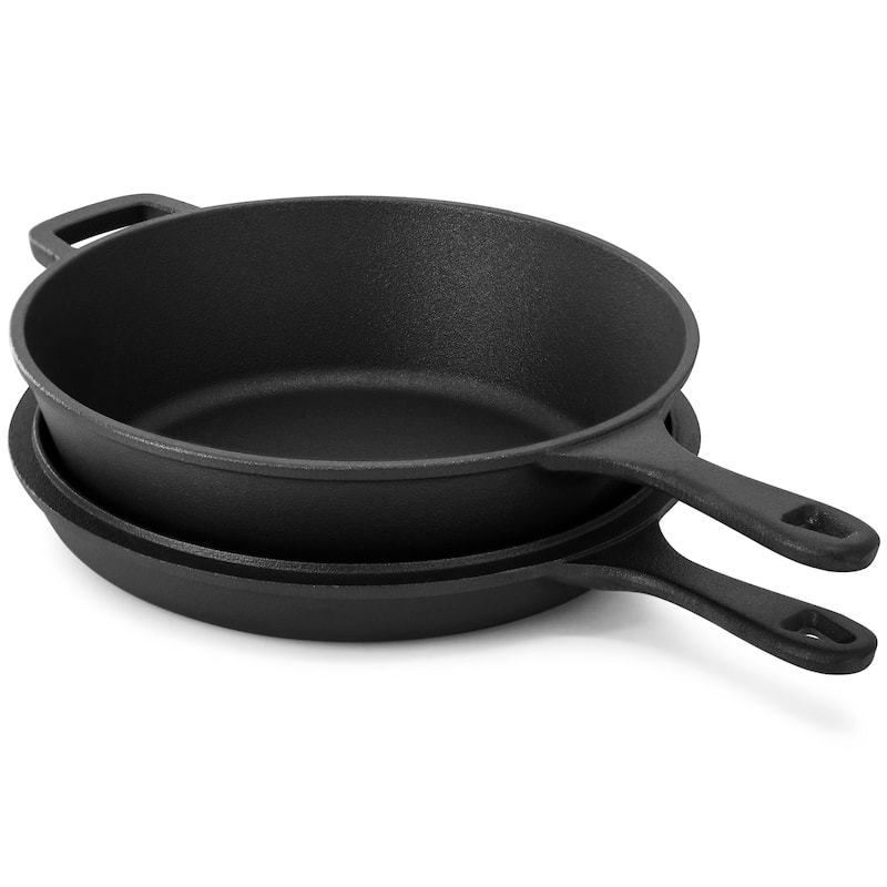 MegaChef 10.5 Inch 2-in-1 Pre-Seasoned Cast Iron Skillet and Fry Pan Set