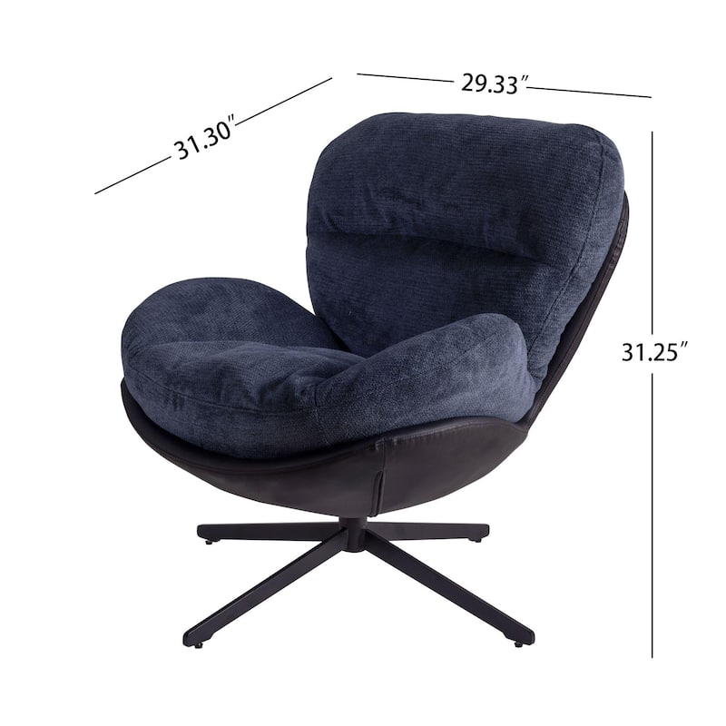 Chenille & Faux Leather Swivel Accent Chair,Comfy 360°Swiveling Lounge Chair with Black Metal Base