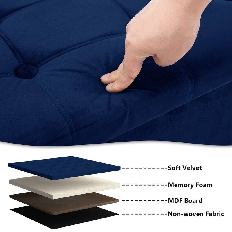30 Inches Storage Ottoman Bench, Velvet Storage Bench, Folding Storage Chest, Footrest Couch with Wooden Legs, Support 350lbs
