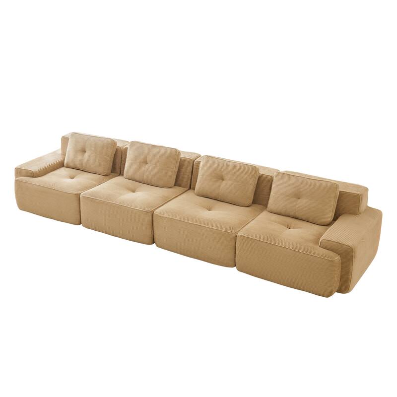 153" Modern Modular Corduroy Sectional Sofa, 4-Seater, Tufted Design