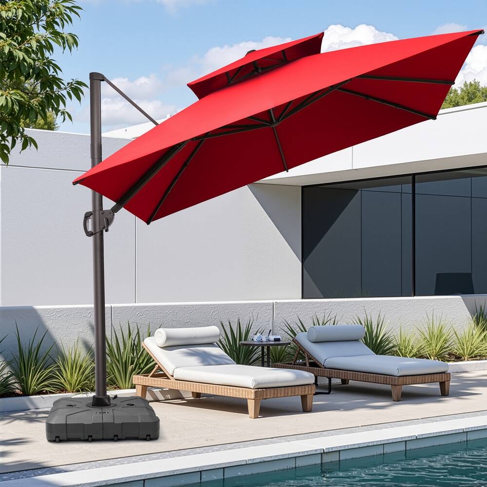 10.5ft Patio Outdoor Double Top Cantilever Offset Umbrella w/base