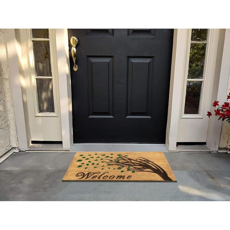 A1HC First Impression Welcome Tree Fade Resistant Flocked Doormat 18" X 30"