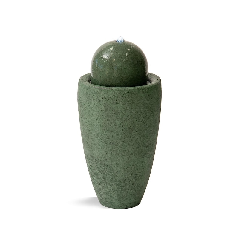 XBrand 25.98"H Modern Round Stone Textured Sphere Water Fountain w/LED Lights, For Indoor/Outdoor, Ball Water Fountain - Green