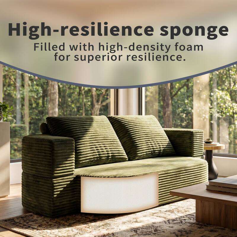 78.74" Corduroy 2-in-1 Convertible Sofa, No Assembly Required