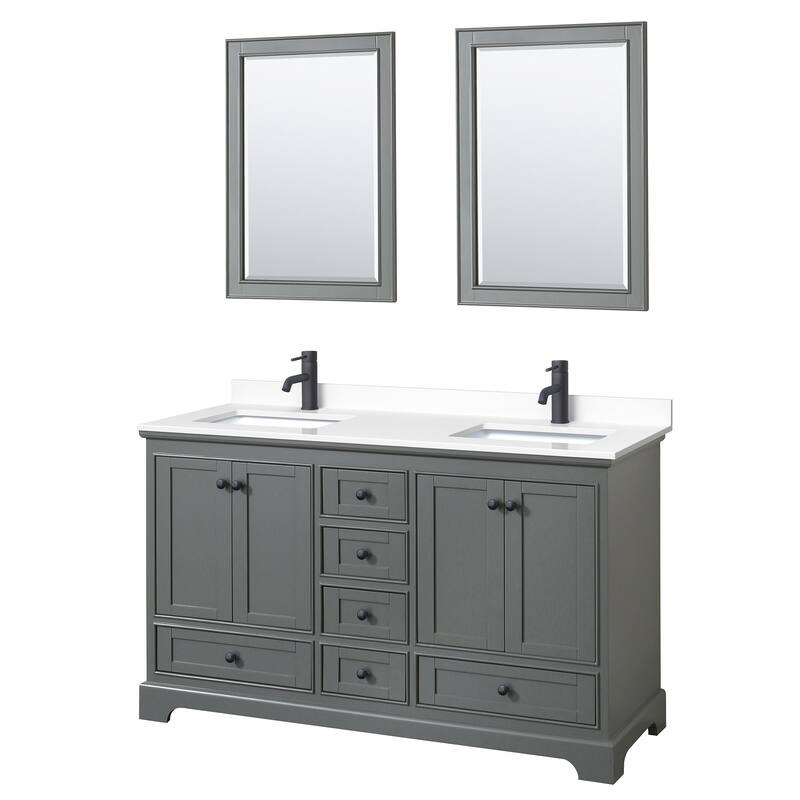 Wyndham Collection Deborah 60" Free Standing Double Basin Vanity Set - Dark Gray / White Cultured Marble Top / Matte