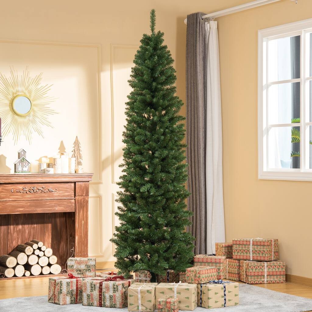 HOMCOM 7.5 ft. Slim Christmas Tree with Stand, Skinny Christmas Tree