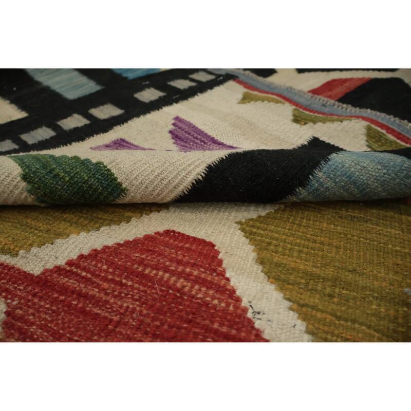 Hand Woven Oriental 100% Wool Carpet Southwestern Tribal Multi-Colored Kilim Area Rug - 11' 8'' X 8' 0''