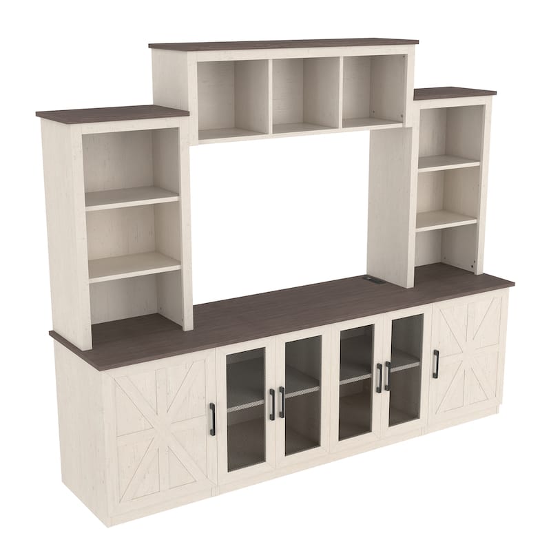 Modern 87.6" Wall Unit Entertainment Center with Bookshelves for TVs up to 55", TV Stand Media Console with Charging Station