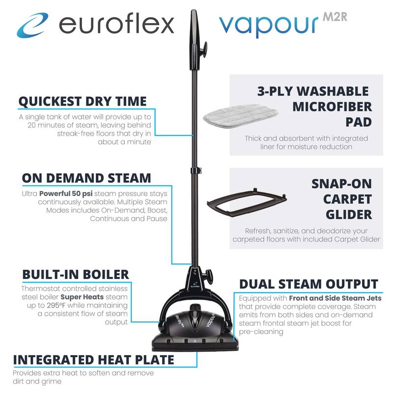 Euroflex Vapour 10-Piece Premium Steam Mop with Ultra Dry Steam Technology - Refurbished