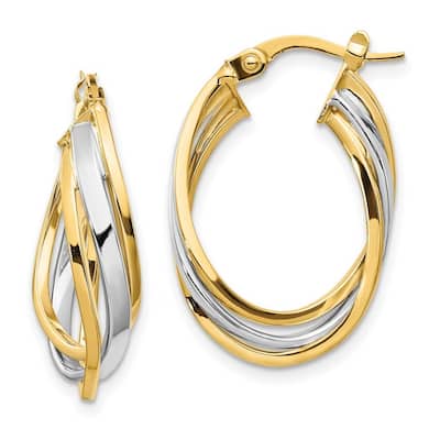 Curata 14k Two tone Gold Polished Oval Swirl Hoop Earrings 25x17mm