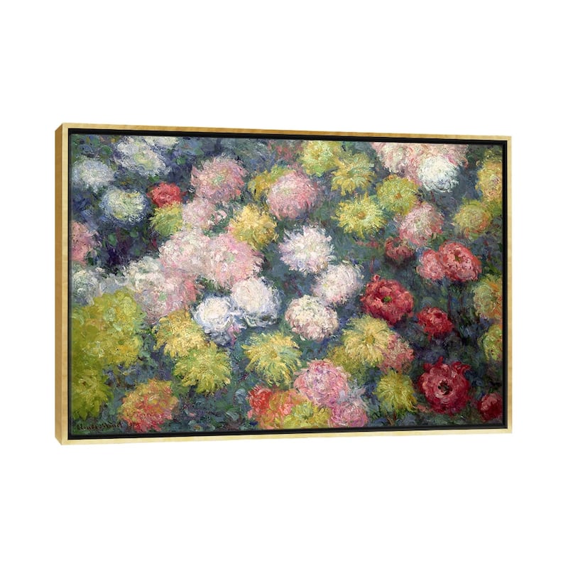 iCanvas "Chrysanthemums, 1897 " by Claude Monet Framed Canvas Print - Gold - 18x26