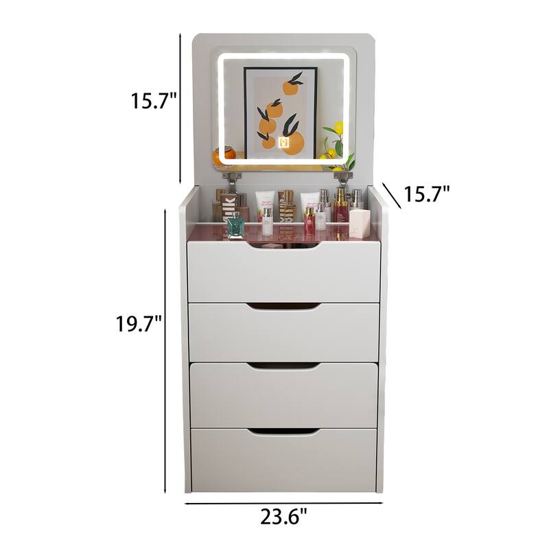 3 in 1 Vanity Desk with Plip Top Mirror,Small Make Up Vanity Set with Visible Glass Desktop,3 Drawers,Cushioned Tool