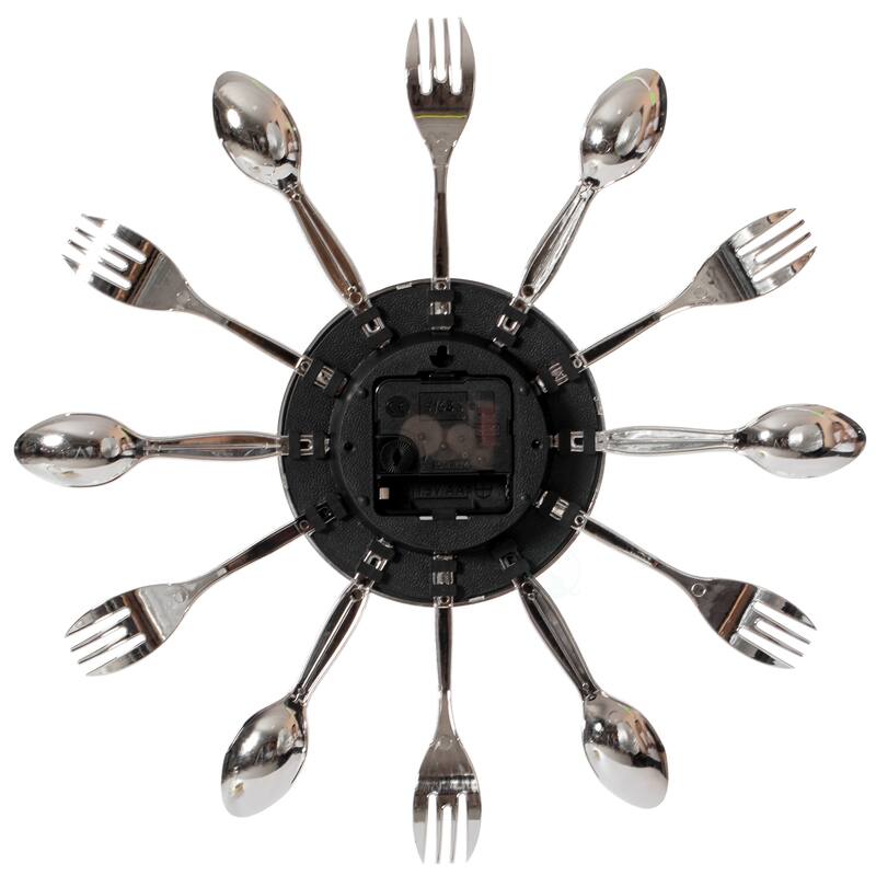 Decorative 3D Cutlery Utensil Spoon and Fork Wall Clock for Kitchen, Playroom or Bedroom