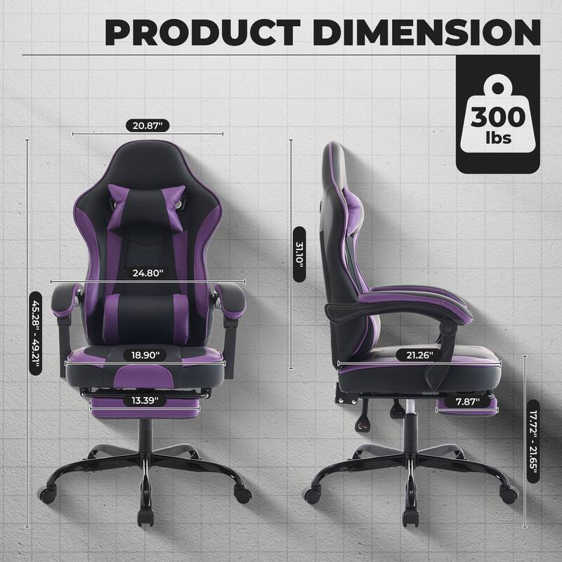 Gaming Chair, Ergonomic Computer Chair with Footrest and Massage Lumbar Support, Height Adjustable Swivel Video Game Chair
