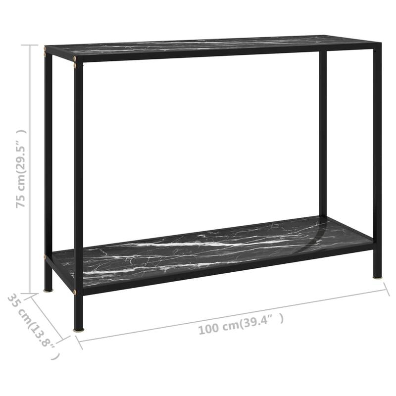 vidaXL Console Table Black 39.4"x13.8"x29.5" Tempered Glass - 39.4" x 13.8" x 29.5"