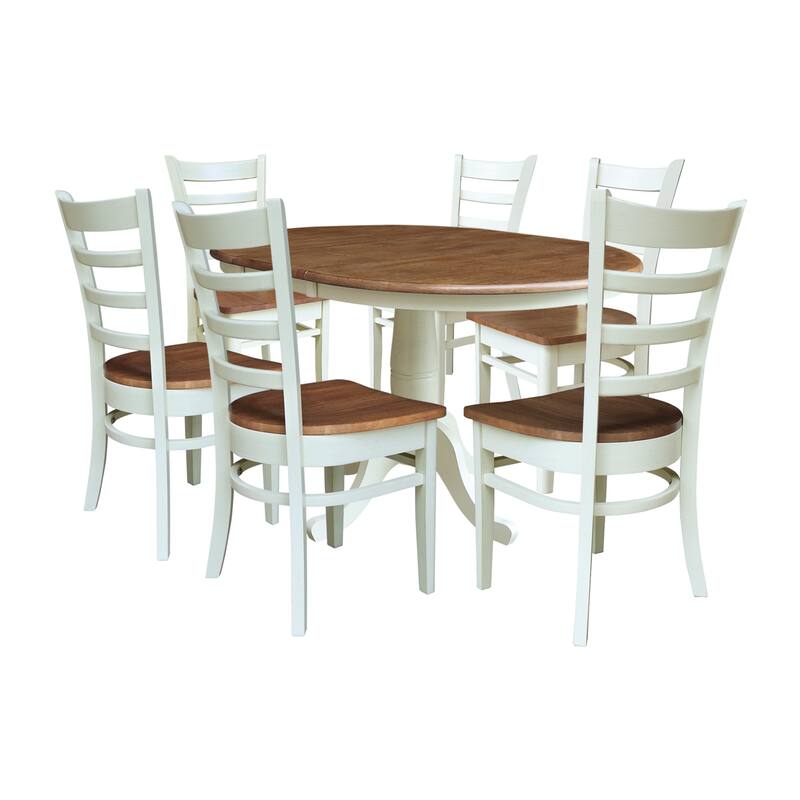 International Concepts 36" Round Extension Dining Table with Emily Chairs - 6 Chairs - Hickory/Shell