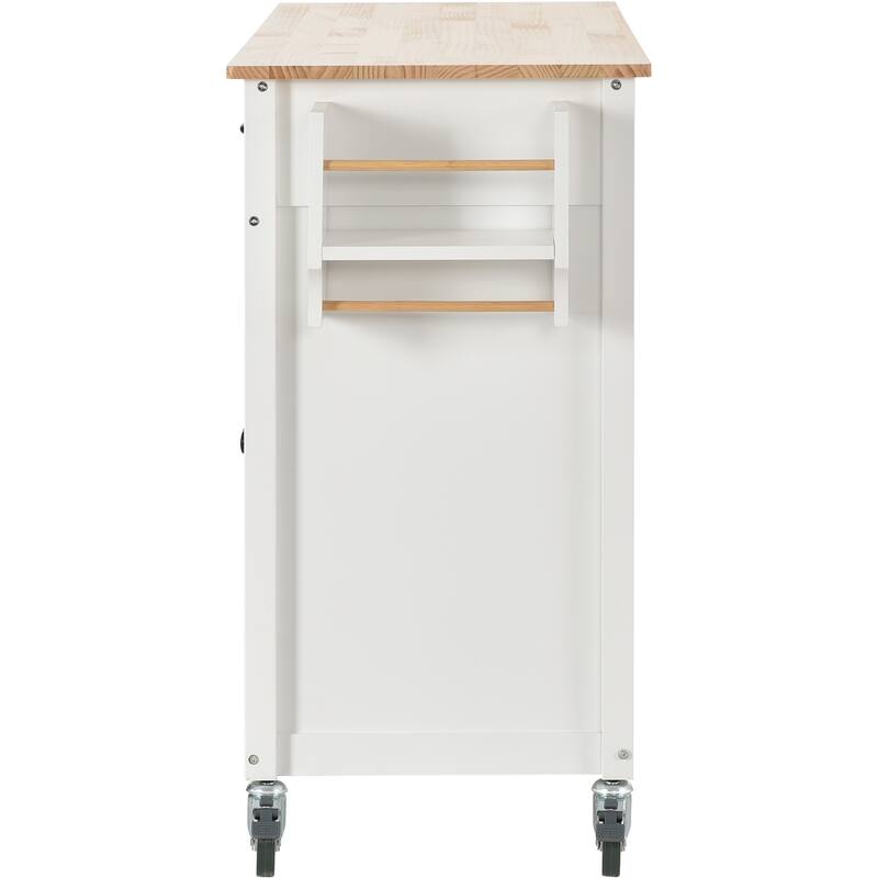 54.33'' Solid Wood Kitchen Island Cart with Locking Wheels, Spice Rack, Towel Rack, 4 Door Cabinet and 2 Drawers