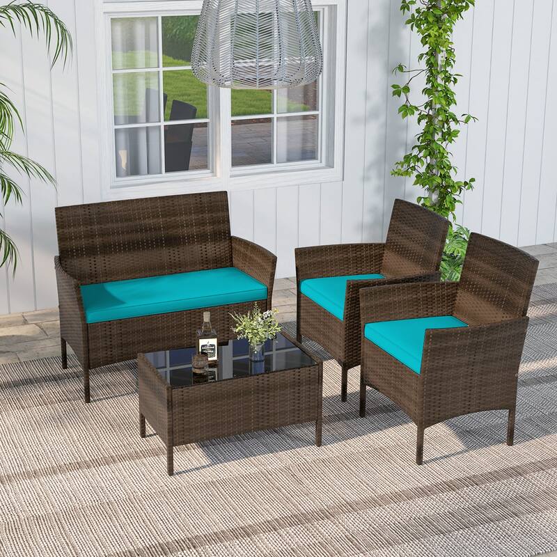 Costway 8 PCS Patio Furniture Set with Washable Cushions and Tempered - See Details