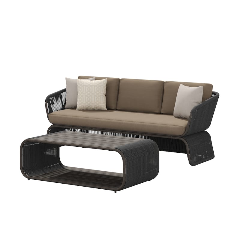 Corvus Ida 2-piece Outdoor Wicker Sofa with Coffee Table - Brown