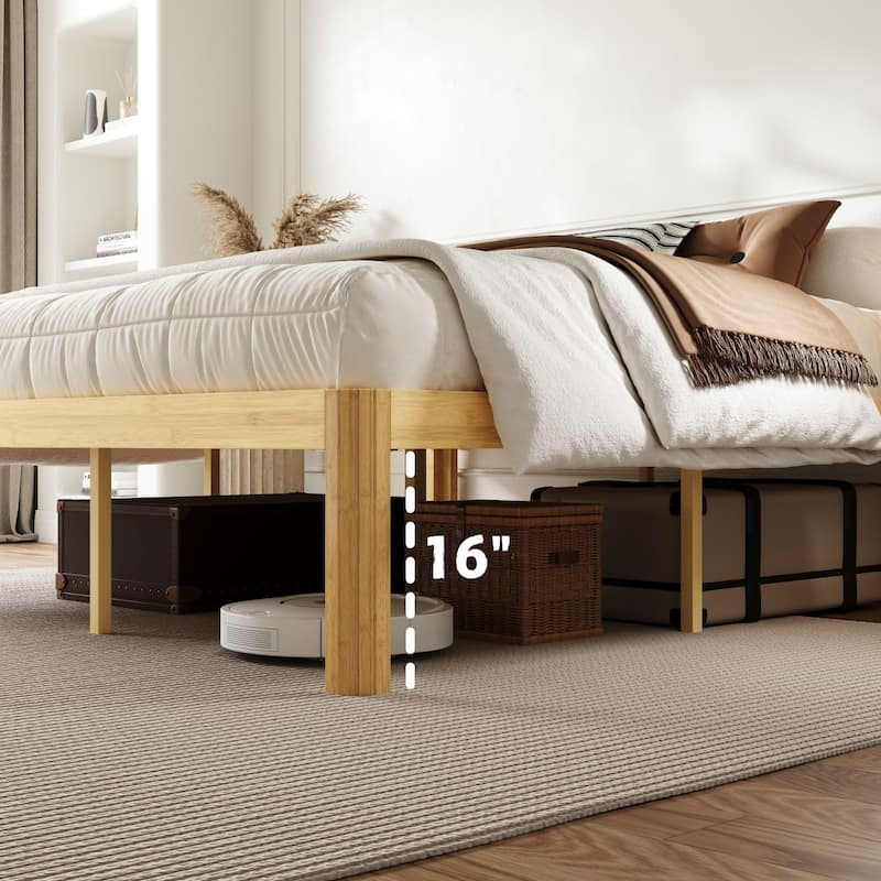 18-inch bamboo and metal platform bed frame, sturdy and durable, easy to assemble