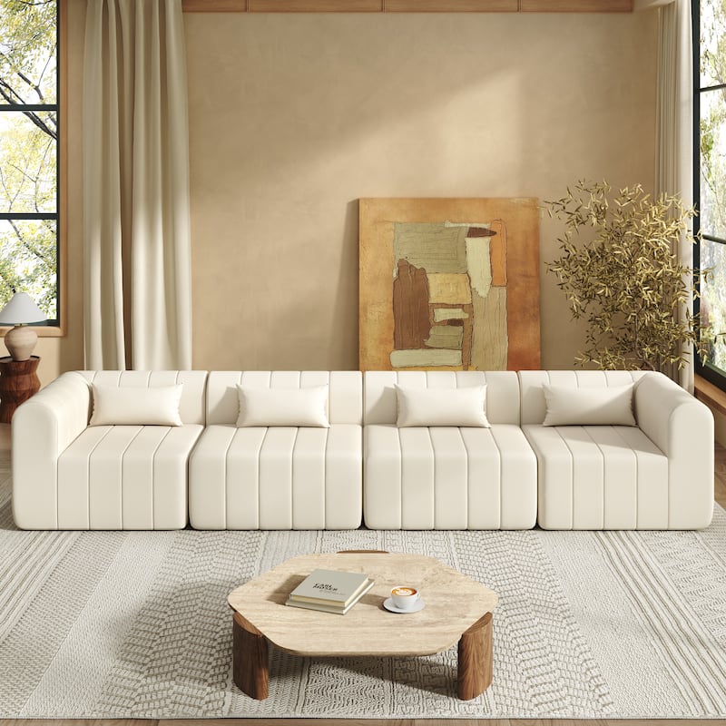 145.5" Modular Sofa Couch, Modern Sectional Sofa for Living Room, Polyester Upholstered Cloud Couch with Deep Seat