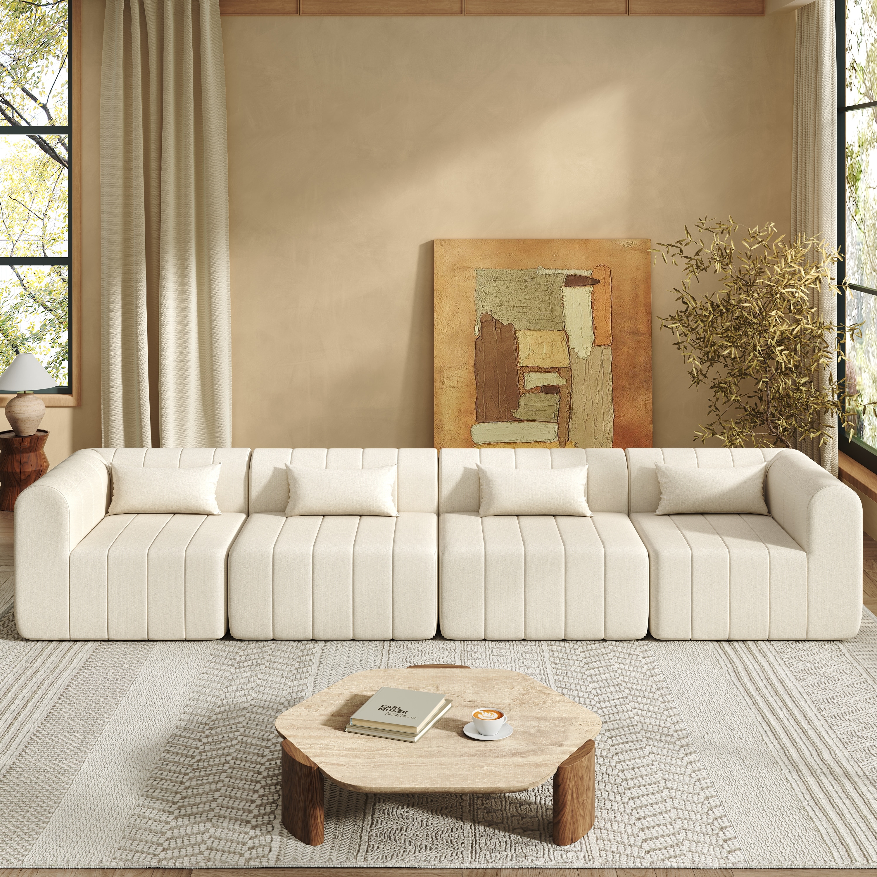 Modular Full-Compressed Sectional Sofa Polyester Upholstered Modular Sofa Compressed Sponge Modular Couch
