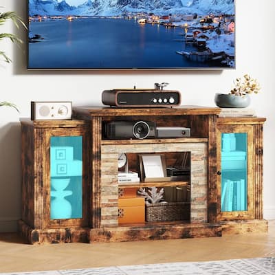 Farmhouse TV Stand LED for TV up to 65" Console Table Media - 58 inches