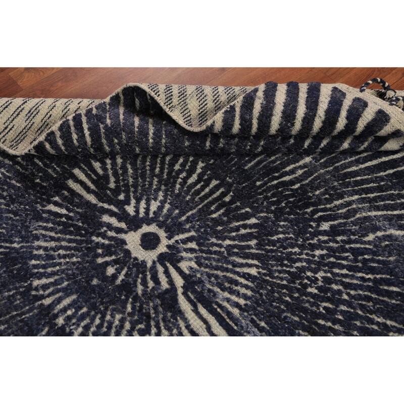 Blue Abstract Moroccan Oriental Area Rug Handmade Wool Carpet - 4'11" x 8'0"