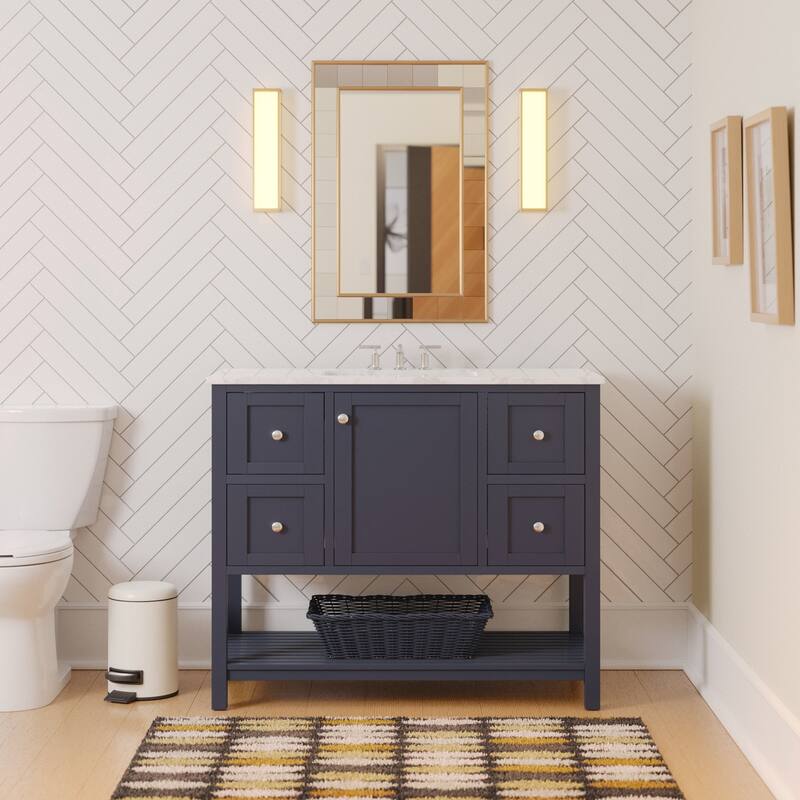KitchenBathCollection Lakeshore 42" Bathroom Vanity with Engineered Carrara Top - Marine Gray