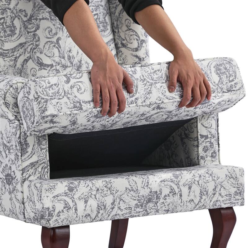 2 Set Traditional Rolled Arm Wing Back Accent Chair