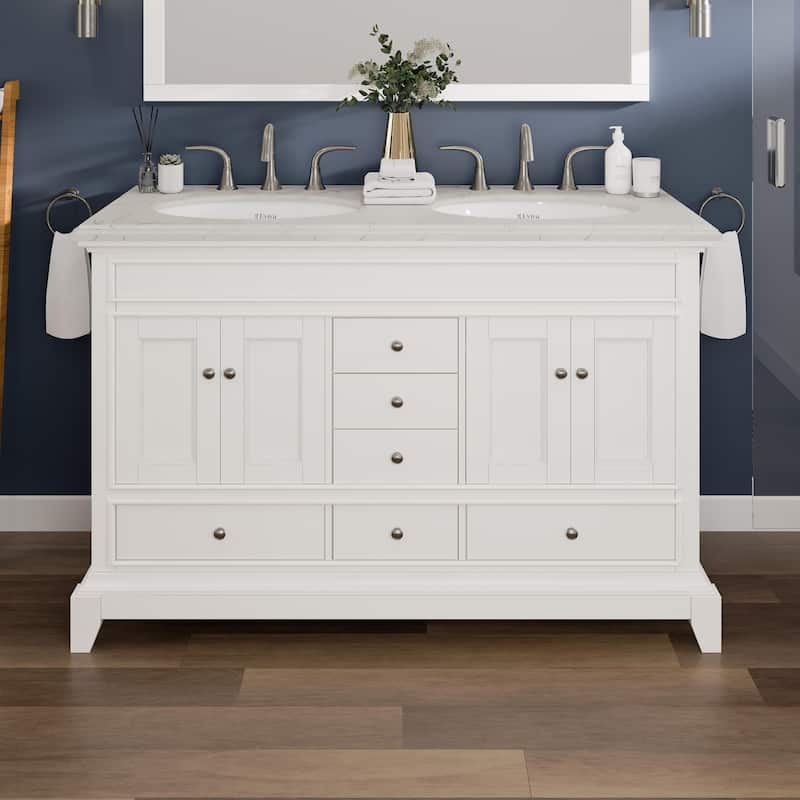 Elite Stamford 48" White DS Bath Vanity with Carrara Quartz Top & Undermount Sinks
