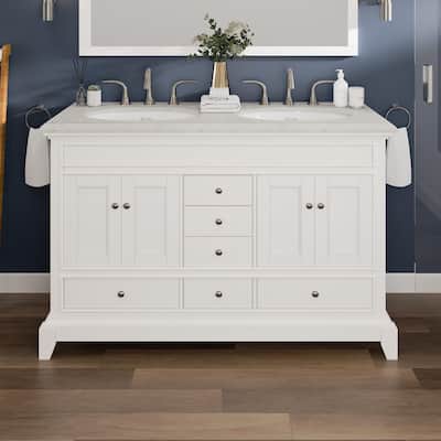 Elite Stamford 48" White DS Bath Vanity with Carrara Quartz Top & Undermount Sinks