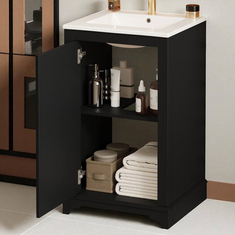 20-Inch Freestanding Bathroom Vanity with Ceramic Sink, Shaker Style, Soft-Close Door, Adjustable Shelf, Solid Wood/MDF