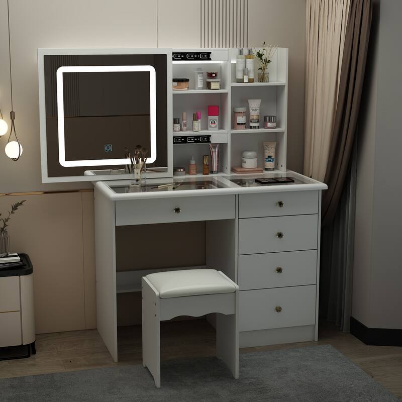 Smart Vanity Design,Sliding Mirror,and Noise-Free Drawer Dresser Table - 39.4"W